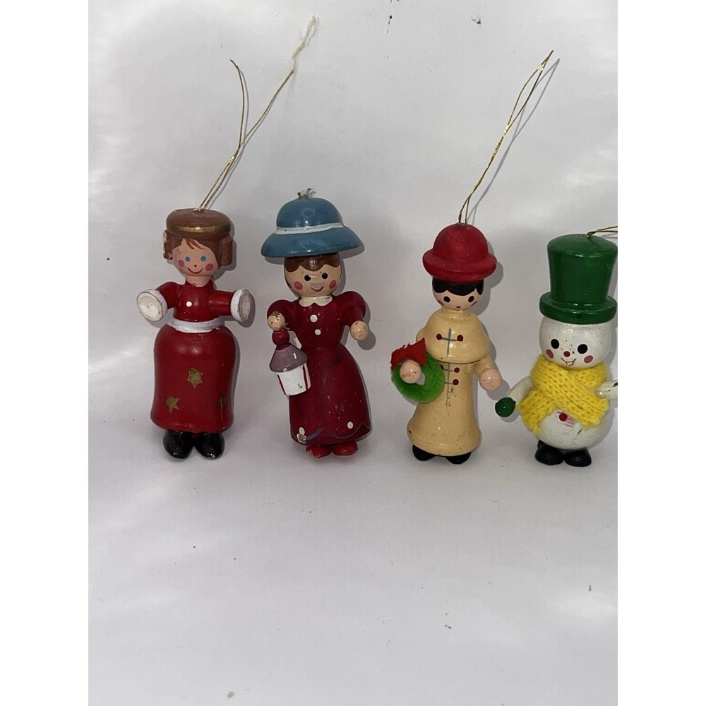 Vtg Wooden 3" Xmas ornament set of 4